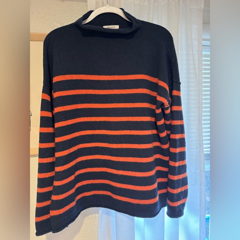 Madewell Striped Whitworth Mockneck Sweater in Coziest Yarn / Size M